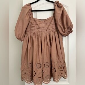 Abercrombie & Fitch Tan Ruched Puff Sleeve Sundress